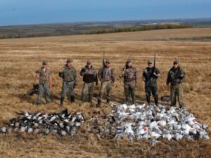 Hunters with ducks and geese in Alberta Canada